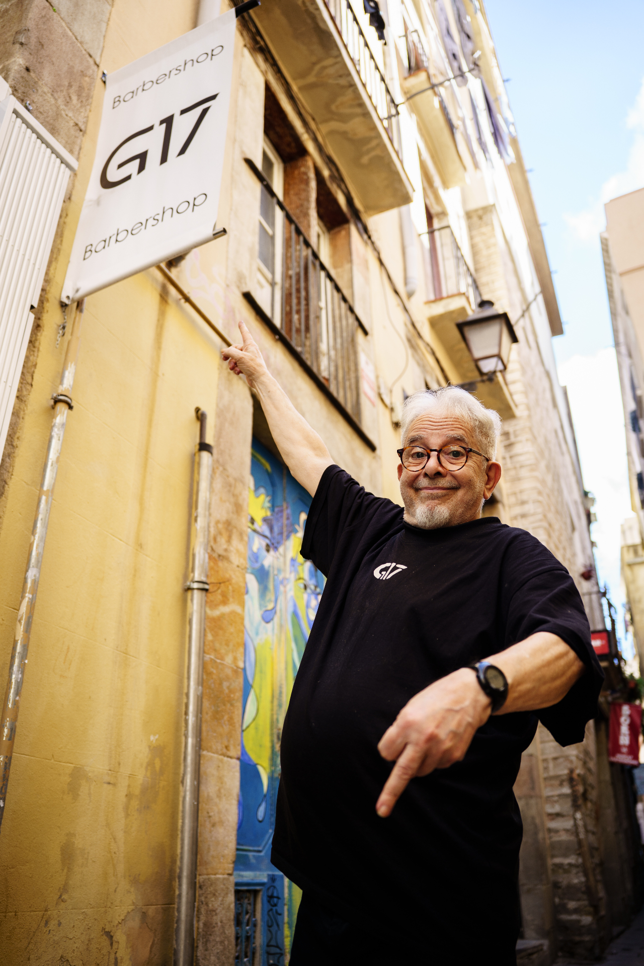 G17 Barbershop entrance in El Born, Barcelona